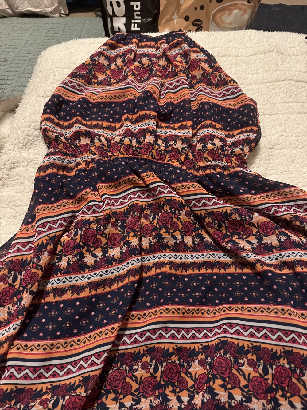 Rue21 Navy Maxi Dress with Rust and Pink Floral Stripes